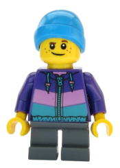 LEGO Boy - Dark Purple Jacket, Dark Bluish Gray Short Legs, Ski Beanie Hat minifigure