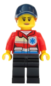 LEGO Ski Patrol Member - Female, Red Jacket, Dark Blue Cap, Ponytail minifigure