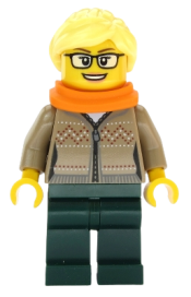 LEGO Hot Drinks Stand Clerk - Female, Dark Tan Sweater, Scarf, Ponytail minifigure