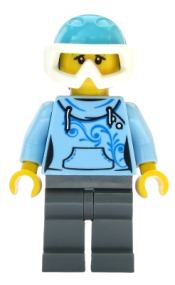 LEGO Skier - Female, Bright Light Blue Hoodie, Medium Azure Ski Helmet, Ponytail minifigure