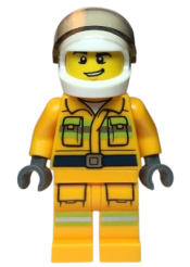 LEGO Fire - Reflective Stripes, Bright Light Orange Suit, White Helmet, Crooked Grin minifigure