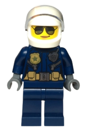 LEGO Police - City Motorcyclist Female, Silver Sunglasses, Trans-Clear Visor minifigure