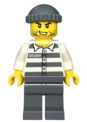 LEGO Police - Jail Prisoner 50380 Prison Stripes, Stubble, Dark Bluish Gray Knit Cap minifigure