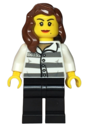 LEGO Police - Jail Prisoner 86753 Prison Stripes, Female, Reddish Brown Female Hair over Shoulder minifigure