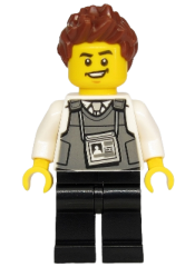 LEGO Police - Security Officer, Black Legs, Brown Hair minifigure