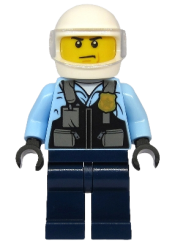 LEGO Police - City Motorcyclist, Safety Vest with Police Badge, Dark Blue Legs, White Helmet, Trans-Clear Visor minifigure