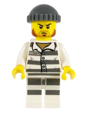 LEGO Police - Jail Prisoner 86753 Prison Stripes, Dark Bluish Gray Knit Cap, Reddish Brown Beard and Stubble minifigure