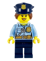 LEGO Police - City Officer Female, Bright Light Blue Shirt with Badge and Radio, Dark Blue Legs, Dark Blue Police Hat minifigure