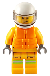 LEGO Fire - Reflective Stripes, Bright Light Orange Suit, Life Jacket, White Helmet minifigure