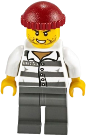 LEGO Police - Jail Prisoner 86753 Prison Stripes, Dark Red Knit Cap, Scar, and Stubble minifigure