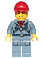 LEGO Ocean Mini-Submarine Pilot  - Male, Harness, Sand Blue Legs with Pockets, Red Cap, Lopsided Grin minifigure