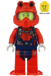 LEGO Scuba Diver - Female, Open Mouth, Red Helmet, White Air Tanks, Red Flippers minifigure