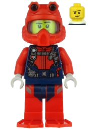LEGO Scuba Diver - Male, Smirk, Red Helmet, White Air Tanks, Red Flippers minifigure