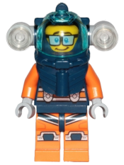 LEGO Deep Sea Diver - Male, Dark Blue Helmet, Side Lamps, Glasses, Smile / Shocked minifigure