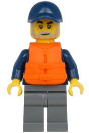 LEGO Deep Sea Explorers Boat Captain - Dark Blue Turtleneck Sweater and Cap, Dark Bluish Gray Legs, Life Jacket minifigure