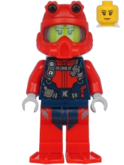 LEGO Scuba Diver - Female, Peach Lips Smile, Red Helmet, White Air Tanks, Red Flippers minifigure