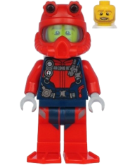 LEGO Scuba Diver - Male, Open Mouth, Dark Tan Beard, Red Helmet, White Air Tanks, Red Flippers minifigure