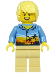LEGO Plane Passenger - Male, Bright Light Yellow Hair, Medium Blue Hawaiian Shirt, Tan Legs minifigure