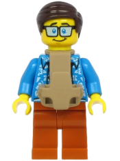 LEGO Plane Passenger - Male, Dark Brown Hair, Dark Azure Hawaiian Shirt, Dark Orange Legs, Baby Carrier minifigure