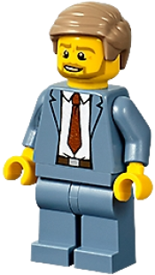 LEGO Plane Passenger - Male, Sand Blue Suit, Dark Red Tie, Dark Tan Hair Short Combed Sideways, Beard minifigure