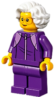 LEGO Plane Passenger - Grandmother, Dark Purple Tracksuit, White Wavy Hair, Glasses minifigure