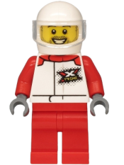 LEGO Helicopter Pilot - White Jacket with 'XTREME' Logo, Red Legs, White Helmet minifigure