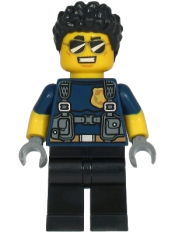 LEGO Police Officer - Duke DeTain, Dark Blue Shirt with Short Sleeves, Harness, Black Legs, Black Hair minifigure