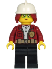 LEGO Fire Chief, Female - Freya McCloud, Dark Red Jacket, Black Legs, White Fire Helmet, Dark Red Hair minifigure