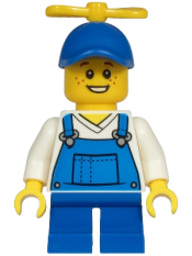 LEGO Boy - Blue Overalls over V-Neck Shirt, Blue Short Legs, Blue Cap with Tiny Yellow Propeller minifigure