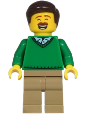 LEGO Dad - Green V-Neck Sweater, Dark Tan Legs, Dark Brown Hair minifigure