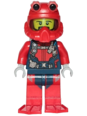 LEGO Scuba Diver - Male, Open Mouth, Black Beard, Red Helmet, White Air Tanks, Red Flippers minifigure