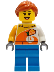 LEGO Female - Jacket with 'ViTA RUSH' Logo, Dark Azure Legs, Dark Orange Hair minifigure