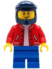 LEGO BMX Rider - Male, Red Jacket, Blue Medium Legs, Dark Blue Dirt Bike Helmet minifigure