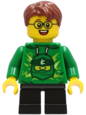 LEGO Boy - Green Ninjago Hoodie, Black Short Legs, Reddish Brown Hair minifigure