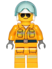 LEGO Fire - Reflective Stripes, Bright Light Orange Suit, White Helmet, Black and Silver Sunglasses minifigure