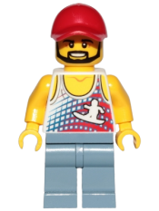 LEGO Skater - Tank Top with Surfer Silhouette, Sand Blue Legs, Red Cap, Black Angular Beard minifigure