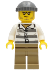 LEGO Police - Jail Prisoner 86753 Prison Stripes, Dark Tan Legs, Dark Bluish Gray Knit Cap minifigure