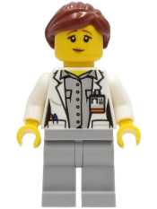 LEGO Fire - Female, White Open Jacket over Shirt, Light Bluish Gray Legs, Reddish Brown Hair minifigure