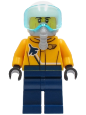 LEGO Airshow Jet Pilot - Bright Light Orange Jacket, Dark Blue Legs, White Helmet, Oxygen Mask minifigure