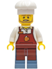 LEGO Baker - Male, Reddish Brown Apron with Cup and Name Tag, White Chef Toque minifigure