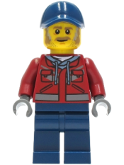 LEGO Truck Driver - Male, Dark Red Hooded Sweatshirt, Dark Blue Legs, Dark Blue Cap minifigure