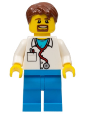 LEGO Doctor - Stethoscope, Dark Azure Legs, Reddish Brown Hair, Beard minifigure