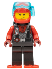 LEGO Diver - Male, Red Helmet, Black Air Tanks, Red Flippers minifigure