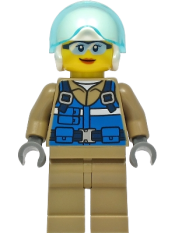 LEGO Wildlife Rescue Pilot - Female, Blue Vest, White Helmet, Dark Tan Legs minifigure