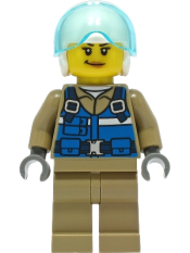 LEGO Wildlife Rescue Pilot - Female, Blue Vest, White Helmet, Dark Tan Legs, Smirk minifigure