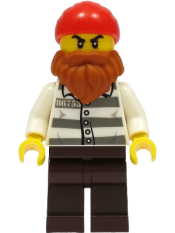 LEGO Police - Jail Prisoner 86753 Prison Stripes, Dark Brown Legs, Red Head Wrap, Dark Orange Beard minifigure