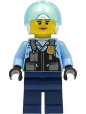 LEGO Police - City Helicopter Pilot Female, Safety Vest with Police Badge, Dark Blue Legs, White Helmet minifigure