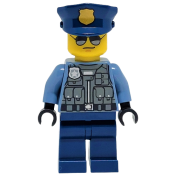 LEGO Police Officer - Sand Blue Police Jacket, Dark Blue Legs, Police Hat with Gold Badge, Sunglasses minifigure