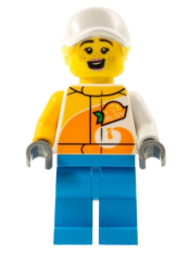 LEGO Stuntz Crew, Female, White Cap, 'VITA RUSH' Logo, Dark Azure Legs minifigure
