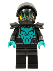 LEGO Stuntz Driver, Black Helmet, Shoulder Armor, Dark Turquoise Skull minifigure